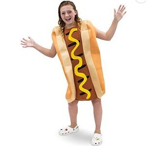 Ballpark Frank Kids Hot Dog Costume - Brown and Yellow Kids 3-4